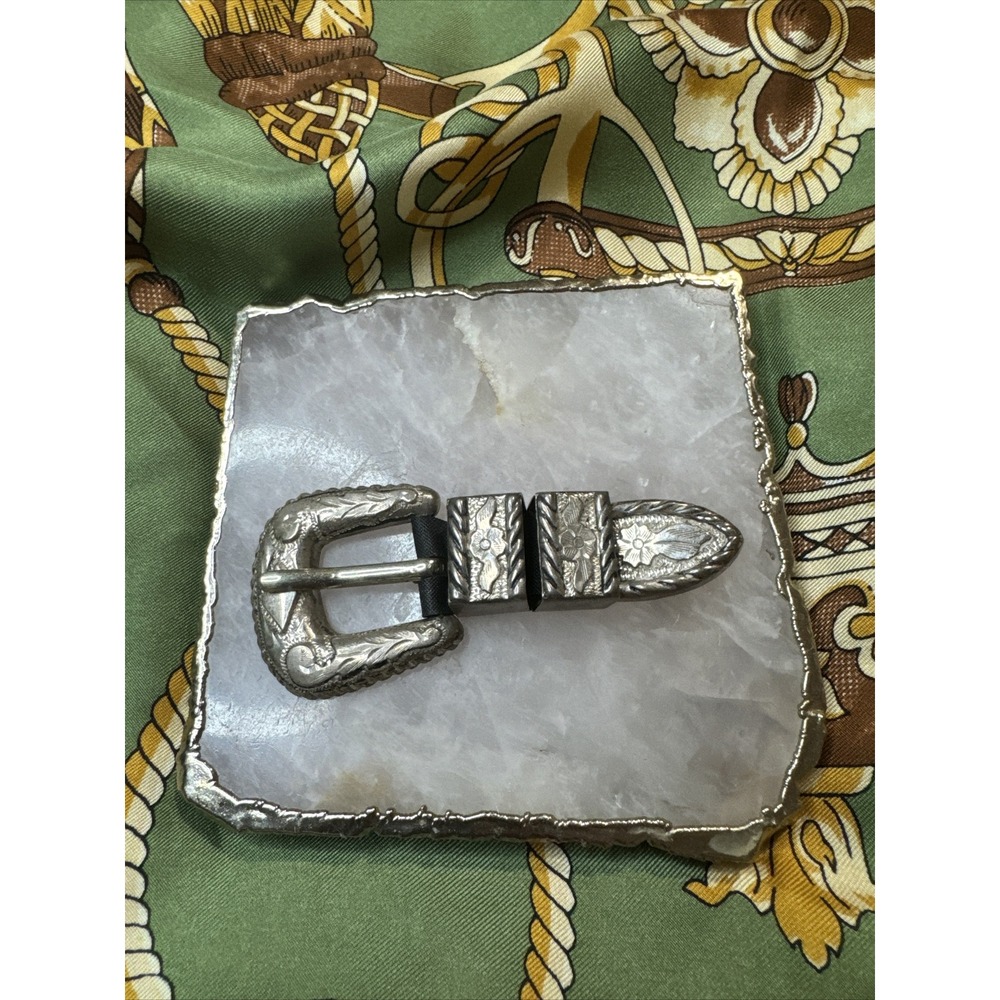 Sterling Silver Jalisco 925 Small Belt Buckle Conco Set Floral Unused Rare